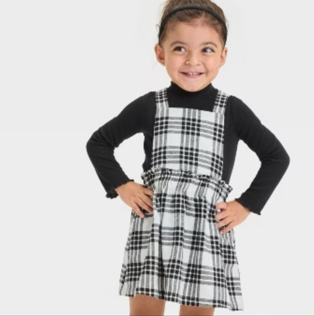 Cat & Jack Baby Girls 12M 3pc Plaid Flannel Skirtall Sweater Bloomer Set Black